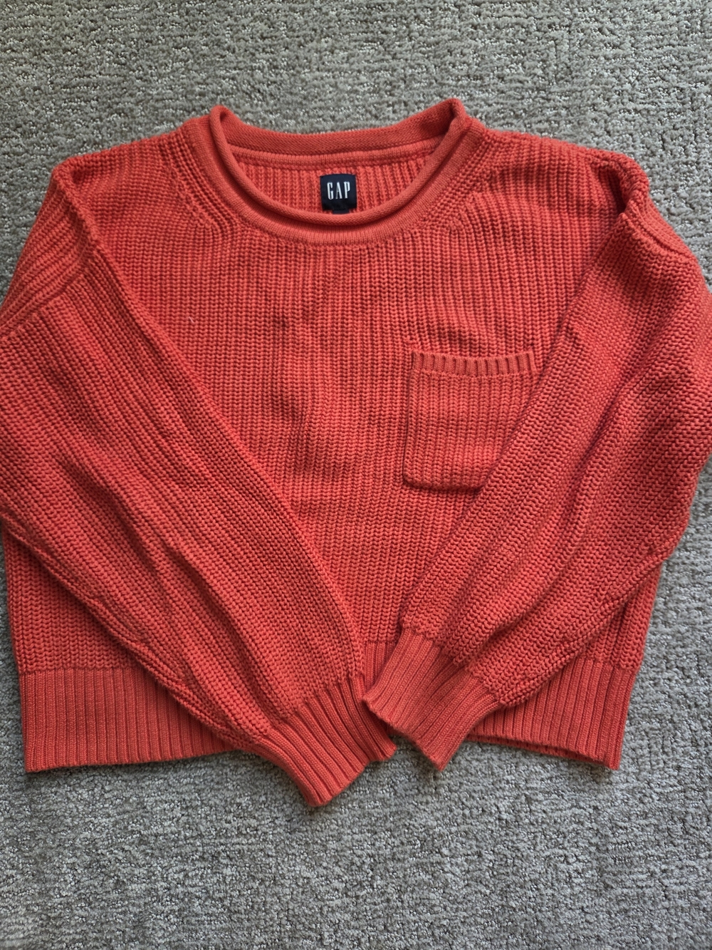 GAP Women's Crewneck Pocket Sweater - Bright Coral